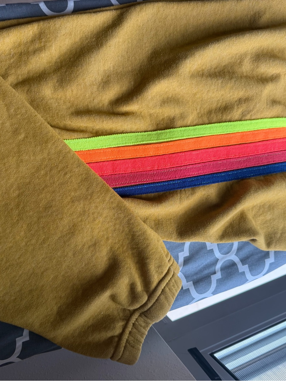 Aviator Nation Women’s Mustard Sweatpants with Rainbow Side Stripes